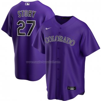 Maglia Baseball Uomo Colorado Rockies Trevor Story Alternato Replica Viola