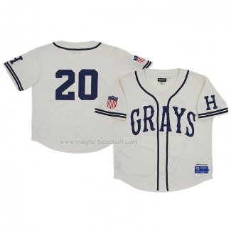 Maglia Baseball Uomo Homestead Grays 20 Rings & Crwns Mesh Button Down Replica Crema