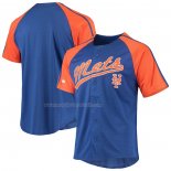 Maglia Baseball Uomo New York Mets Button Down Raglan Replica Blu