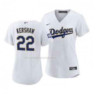 Maglia Baseball Donna Los Angeles Dodgers Clayton Kershaw 2021 Gold Program Replica Bianco