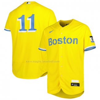 Maglia Baseball Uomo Boston Red Sox Rafael Devers City Connect Autentico Oro