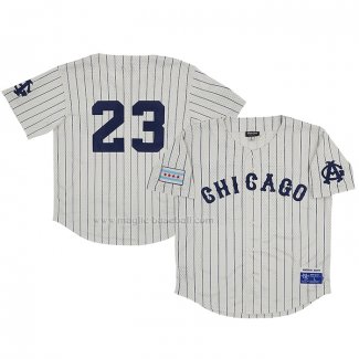 Maglia Baseball Uomo Chicago American Giants 23 Rings & Crwns Mesh Button Down Replica Crema