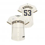 Maglia Baseball Bambino Milwaukee Brewers Brandon Woodruff Replica Home Crema
