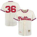 Maglia Baseball Uomo Philadelphia Phillies Robin Roberts Mitchell & Ness 1948 Autentico Retro Crema