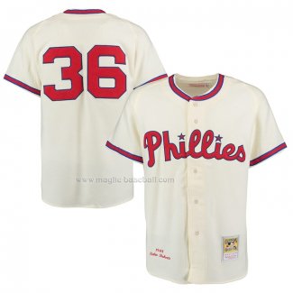 Maglia Baseball Uomo Philadelphia Phillies Robin Roberts Mitchell & Ness 1948 Autentico Retro Crema
