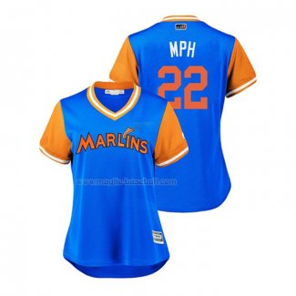 Maglia Baseball Donna Miami Marlins Sandy Alcantara 2018 Llws Players Weekend Mph Blu