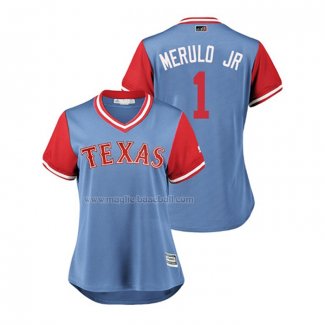 Maglia Baseball Donna Texas Rangers Elvis Andrus 2018 Llws Players Weekend Merulo JR Blu