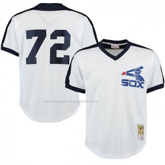 Maglia Baseball Uomo Chicago White Sox Carlton Fisk Mitchell & Ness Cooperstown Mesh Batting Practice Bianco