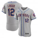 Maglia Baseball Uomo New York Mets Francisco Lindor Road Autentico Grigio