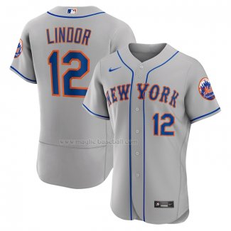 Maglia Baseball Uomo New York Mets Francisco Lindor Road Autentico Grigio