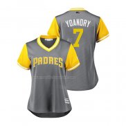 Maglia Baseball Donna San Diego Padres Manuel Margot 2018 Llws Players Weekend Yoandry Grigio