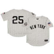 Maglia Baseball Uomo New York Yankees 25 Rings & Crwns Mesh Button Down Replica Crema