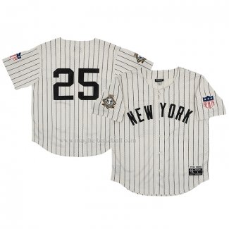 Maglia Baseball Uomo New York Yankees 25 Rings & Crwns Mesh Button Down Replica Crema
