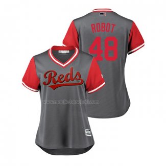 Maglia Baseball Donna Cincinnati Reds Jared Hughes 2018 Llws Players Weekend Robot Grigio