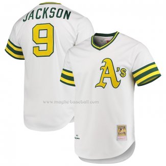 Maglia Baseball Uomo Oakland Athletics Reggie Jackson Mitchell & Ness 1972 Cooperstown Collection Autentico Bianco