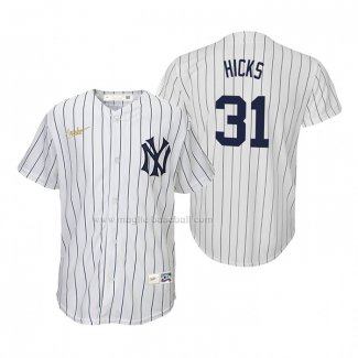 Maglia Baseball Bambino New York Yankees Aaron Hicks Cooperstown Collection Home Bianco