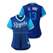 Maglia Baseball Donna Kansas City Royals Salvador Perez 2018 Llws Players Weekend El Bambino Blu