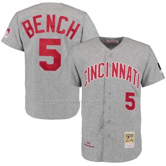 Maglia Baseball Uomo Cincinnati Reds Johnny Bench Mitchell & Ness 1969 Autentico Retro Grigio