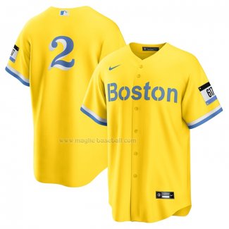 Maglia Baseball Uomo Boston Red Sox Xander Bogaerts 2021 City Connect Replica Oro