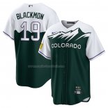 Maglia Baseball Uomo Colorado Rockies Charlie Blackmon City Connect Replica Bianco Verde
