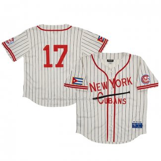 Maglia Baseball Uomo New York Cubans 17 Rings & Crwns Mesh Button Down Replica Crema