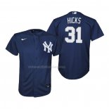 Maglia Baseball Bambino New York Yankees Aaron Hicks Replica Alternato Blu