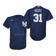 Maglia Baseball Bambino New York Yankees Aaron Hicks Replica Alternato Blu
