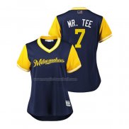 Maglia Baseball Donna Milwaukee Brewers Eric Thames 2018 Llws Players Weekend Mr. Tee Blu