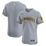 Maglia Baseball Uomo Milwaukee Brewers Road Vapor Premier Elite Patch Grigio