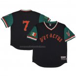 Maglia Baseball Uomo Blues de Veracruz 7 Rings & Crwns Green Mesh Replica V-neck Nero