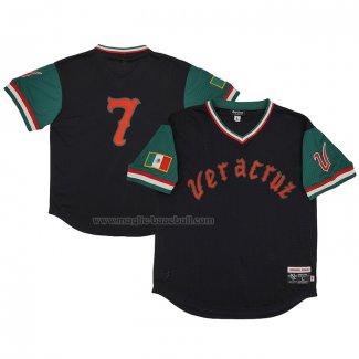 Maglia Baseball Uomo Blues de Veracruz 7 Rings & Crwns Green Mesh Replica V-neck Nero
