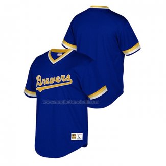 Maglia Baseball Bambino Milwaukee Brewers Cooperstown Collection Mesh Wordmark V-neck Blu