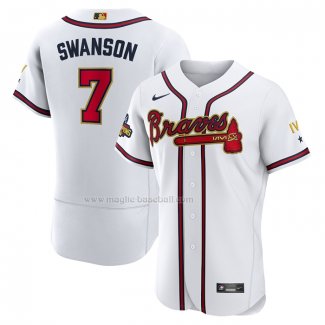 Maglia Baseball Uomo Atlanta Braves Dansby Swanson 2022 Golden Edition Autentico Bianco