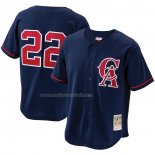 Maglia Baseball Uomo California Angels Bo Jackson Mitchell & Ness Cooperstown Collection Mesh Batting Practice Button Up Blu