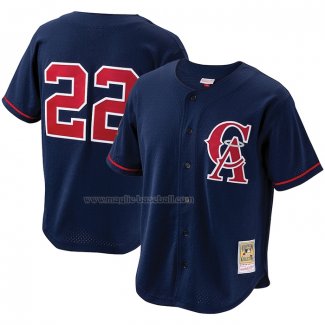 Maglia Baseball Uomo California Angels Bo Jackson Mitchell & Ness Cooperstown Collection Mesh Batting Practice Button Up Blu