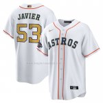 Maglia Baseball Uomo Houston Astros Cristian Javier 2023 Gold Collection Replica Bianco Oro