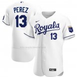 Maglia Baseball Uomo Kansas City Royals Salvador Perez Home Autentico Bianco