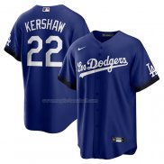 Maglia Baseball Uomo Los Angeles Dodgers Clayton Kershaw 2021 City Connect Replica Blu
