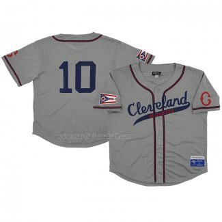 Maglia Baseball Uomo Cleveland Buckeyes 10 Rings & Crwns Mesh Button Down Replica Grigio