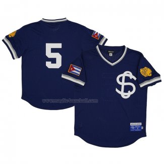 Maglia Baseball Uomo Santa Clara Leopardos 5 Rings & Crwns Mesh Replica V-neck Blu